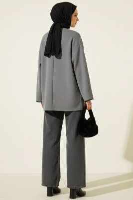 Deri Biyeli Fitilli Görünümlü Kimono Füme - Yılın Fırsatı