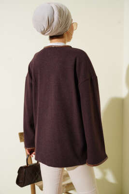 Deri Biyeli Fitilli Görünümlü Kimono Mürdüm - Yılın Fırsatı