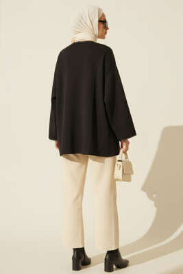 Deri Biyeli Fitilli Görünümlü Kimono Siyah - Yılın Fırsatı