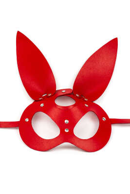 Deri Bunny Maske Kırmızı - Fantezi Aksesuar