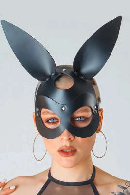 Deri Bunny Maske Siyah - Fantezi Aksesuar