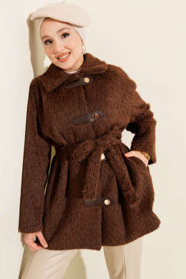 Deri Çıtçıtlı Sakallı Kuşaklı Ceket Kahve - HEWES