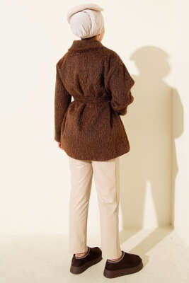 Deri Çıtçıtlı Sakallı Kuşaklı Ceket Kahve - Ceket