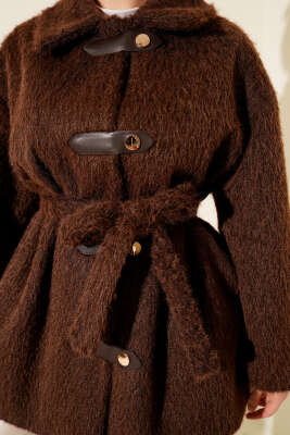 Deri Çıtçıtlı Sakallı Kuşaklı Ceket Kahve - Ceket