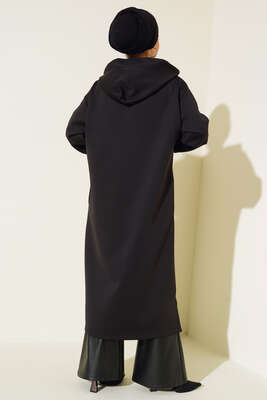 Deri Detaylı Fermuarlı Kap Siyah - Kap