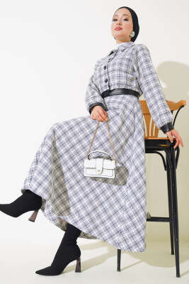 Deri Detaylı Kısa Ceket İkili Takım Krem - SAS