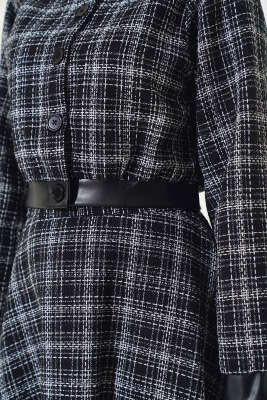 Deri Detaylı Kısa Ceket İkili Takım Siyah - İkili Takım