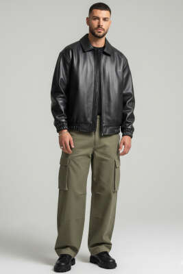 Deri Erkek Mont Siyah - Erkek Mont