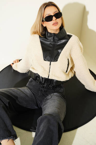 Deri Garnili Fermuarlı Mont Siyah - Kadın Giyim Modelleri