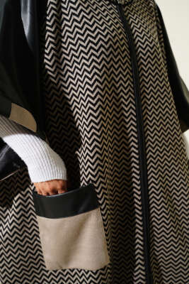 Deri Garnili Fermuarlı Panço Siyah - Panço