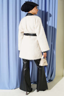 Deri Garnili Sakallı Ceket Bej - Ceket