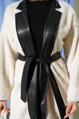 Deri Garnili Sakallı Ceket Bej - Ceket