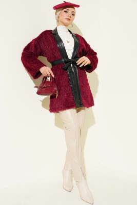 Deri Garnili Sakallı Ceket Bordo - Ceket