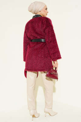 Deri Garnili Sakallı Ceket Bordo - Ceket