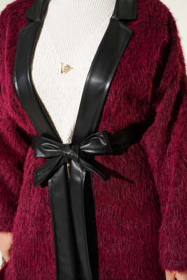 Deri Garnili Sakallı Ceket Bordo - Ceket