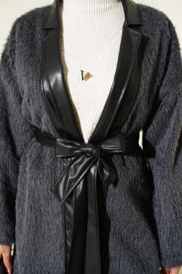 Deri Garnili Sakallı Ceket Füme - Ceket