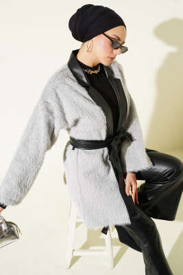 Deri Garnili Sakallı Ceket Gri - TABLO FASHİON