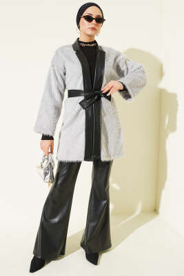 Deri Garnili Sakallı Ceket Gri - Ceket