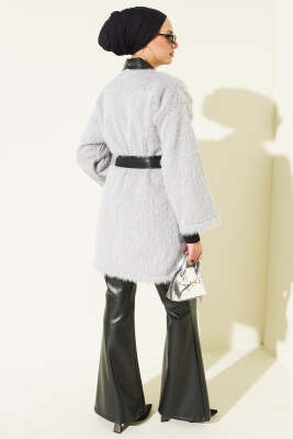 Deri Garnili Sakallı Ceket Gri - Ceket