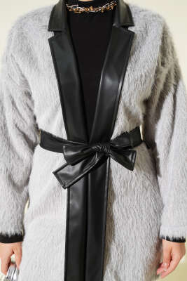 Deri Garnili Sakallı Ceket Gri - Ceket