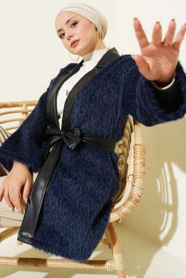 Deri Garnili Sakallı Ceket Lacivert - TABLO FASHİON