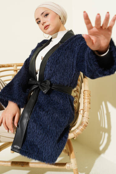 Deri Garnili Sakallı Ceket Lacivert - Ceket