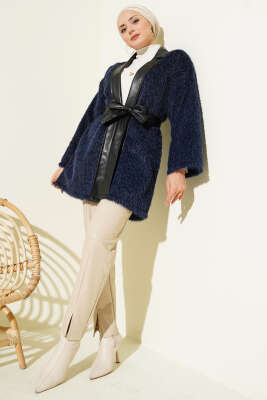 Deri Garnili Sakallı Ceket Lacivert - Ceket