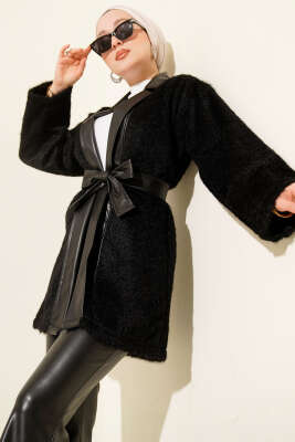 Deri Garnili Sakallı Ceket Siyah - TABLO FASHİON