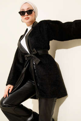 Deri Garnili Sakallı Ceket Siyah - Ceket