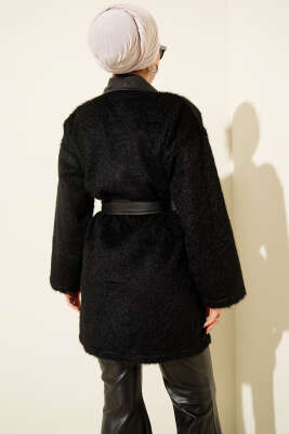 Deri Garnili Sakallı Ceket Siyah - Ceket