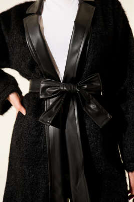 Deri Garnili Sakallı Ceket Siyah - Ceket