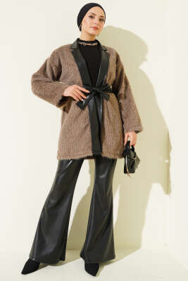 Deri Garnili Sakallı Ceket Vizon - Ceket