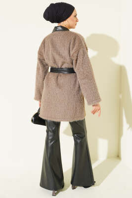 Deri Garnili Sakallı Ceket Vizon - Ceket