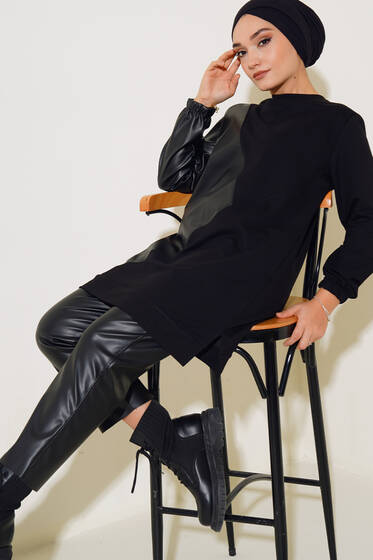 Deri Garnili Tunik Siyah - Tunik
