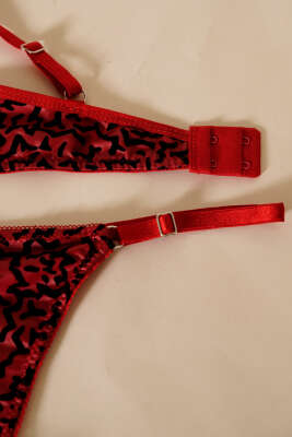 Deri Görünümlü Destekli Sütyen Takım Bordo - Destekli Sütyen Takım