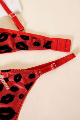 Deri Görünümlü Destekli Sütyen Takım Bordo Siyah - Destekli Sütyen Takım