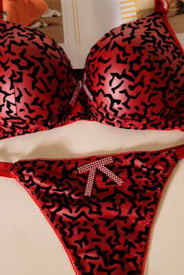 Deri Görünümlü Destekli Sütyen Takım Bordo - Yılın Fırsatı