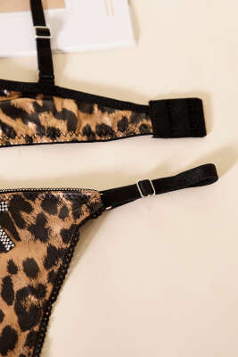 Deri Görünümlü Destekli Sütyen Takım Leopar - Yılın Fırsatı