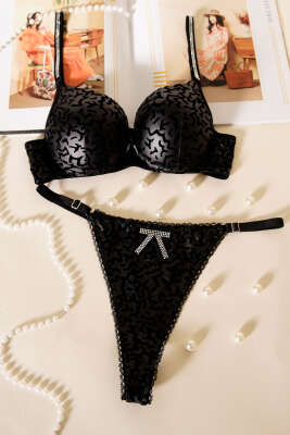 Deri Görünümlü Destekli Sütyen Takım Siyah - LOVE SECRET