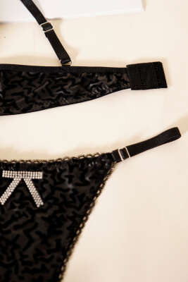 Deri Görünümlü Destekli Sütyen Takım Siyah - Yılın Fırsatı