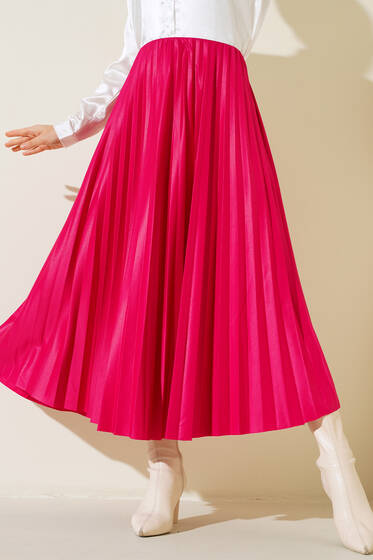 Deri Görünümlü Etek Fuşya - Uzun Etek