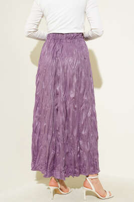 Deri Görünümlü Kırışık Etek Magenta - Uzun Etek