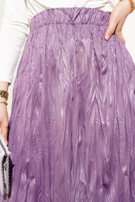 Deri Görünümlü Kırışık Etek Magenta - Uzun Etek