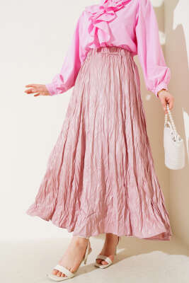 Deri Görünümlü Kırışık Etek Pudra 