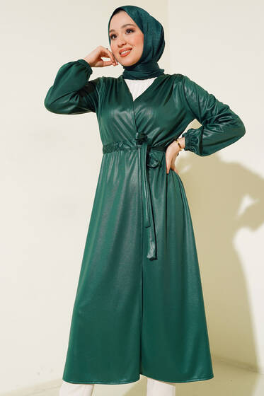 Deri Görünümlü Kuşaklı Kap Zümrüt - Kap