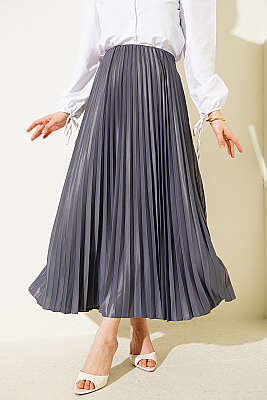 Deri Görünümlü Pileli Etek Füme - BIGDART