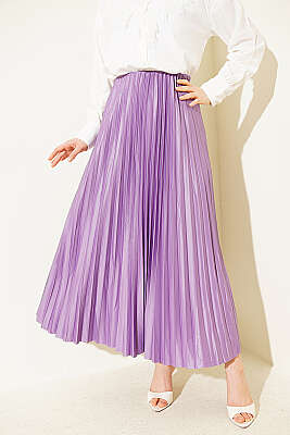 Deri Görünümlü Pileli Etek Lila - BIGDART