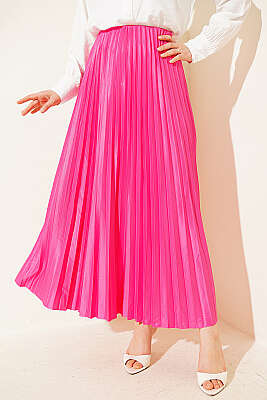 Deri Görünümlü Pileli Etek Pembe - BIGDART