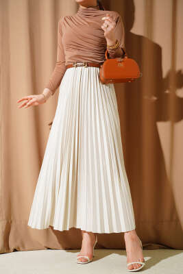 Deri Görünümlü Pileli Etek Taş - BIGDART