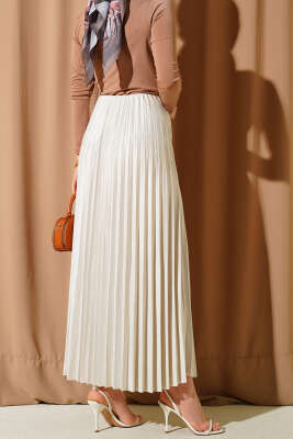 Deri Görünümlü Pileli Etek Taş - Etek